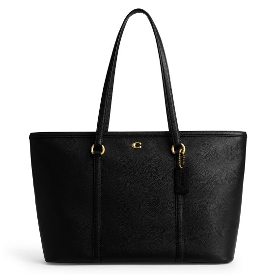 Refined Pebble Leather Legacy Zip Tote - Black/Brass