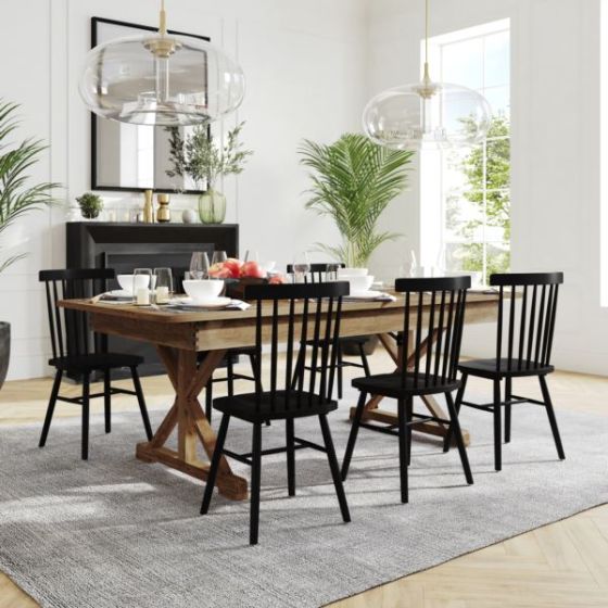 Solid Pine Farm Dining Table with X-Style Legs in Antique Rustic - 7' x 40