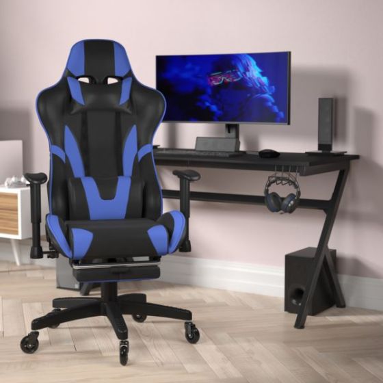 Gaming Chair with Roller Wheels, Reclining Arms, Footrest-Red LeatherSoft