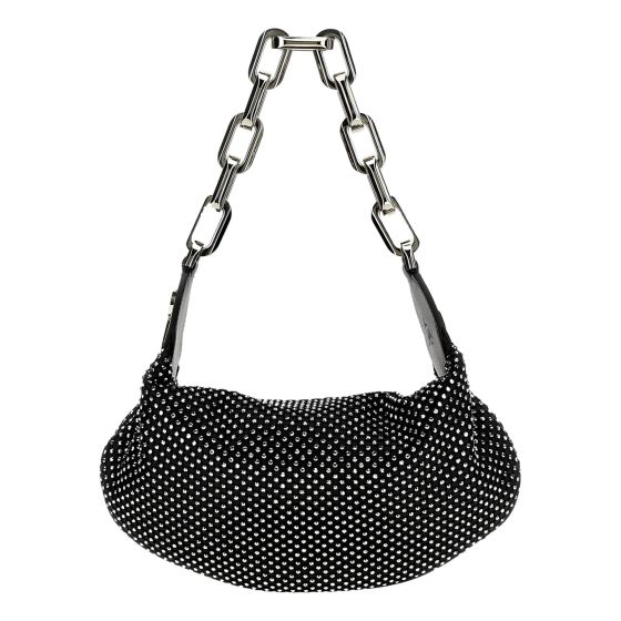 Christian Louboutin Le 54 Chain Black Crystal Studded Leather Shoulder Bag