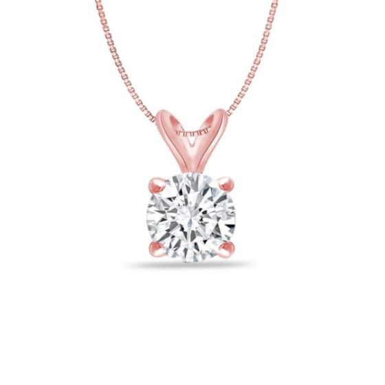 Bright White Round Lab Grown Diamond Pendant in 14K Rose Gold 0.06ct, Color-FG, Clarity-VVS