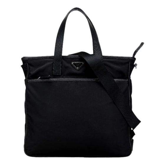 Prada Re-Nylon Black Nylon and Saffiano Large Crossbody Tote Bag