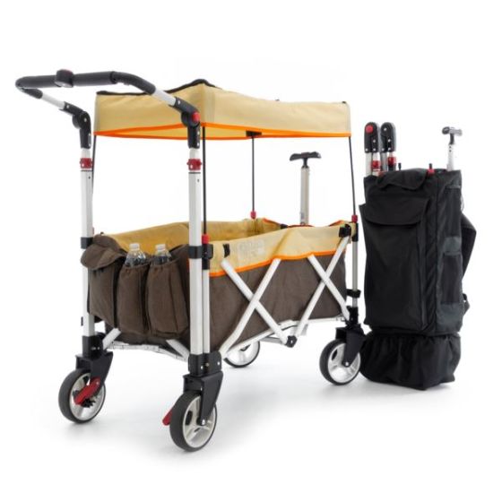 Pack & Push Compact Stroller Wagon w/ Canopy Brown & Orange