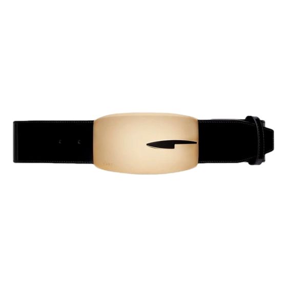 Gucci G Gold Tone Statement Belt Black Brushed Leather 80/32