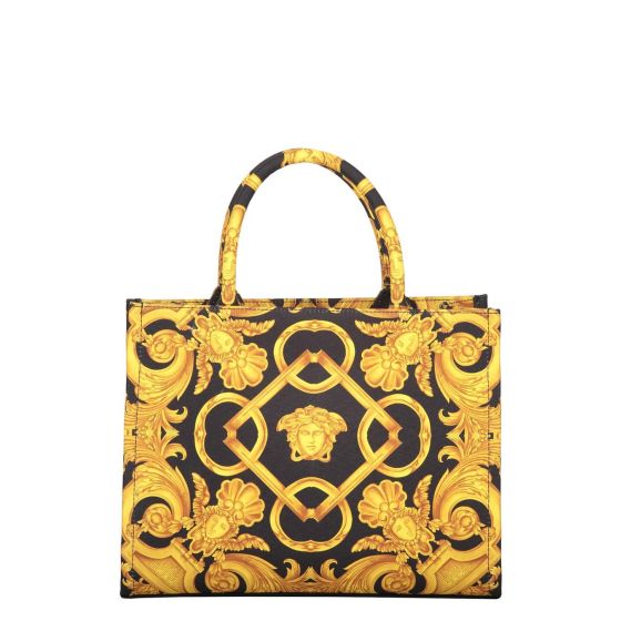 Jacquard Canvas Tote Bag with Leather Inserts