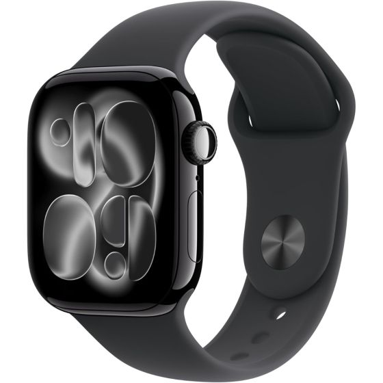 Apple Watch Series 11 GPS + Cellular 42mm Jet Black Aluminum Case with Black Sport Band - S/M