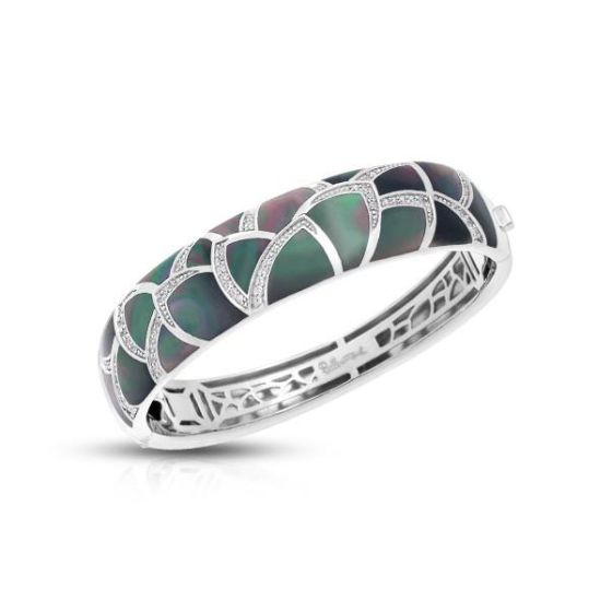 Belle Etoile Round Cubic Zirconia  studded Black Sirena Bangle - 925 Sterling silver-Medium size