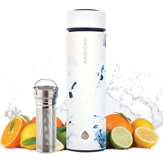 Chicago Double Walled S.Steel infuser tea tumbler - White Marble
