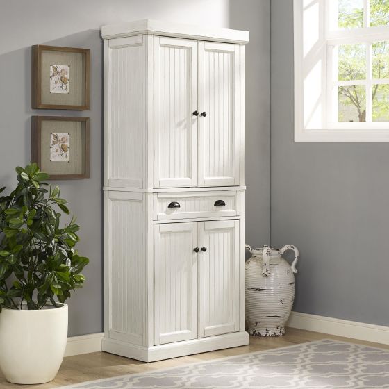 Seaside Kitchen Pantry In Distressed White Finish