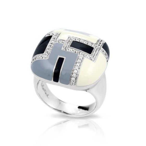 Belle Etoile Round Cubic Zirconia studded Art Deco Size-7 Ring - 925 Sterling Silver