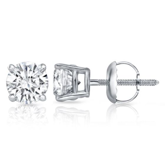 Bright White Round Lab Grown Diamond Prime Screwback Stud in 10K White Gold 0.65ct, FG, SI2 I1