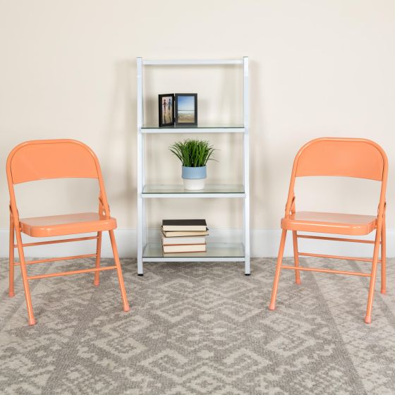 2 Pack Orange Marmalade Triple Braced Metal Folding Chair
