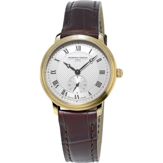 Ladies FC Slimline Quartz Brown Leather Strap watch with Silver-Tone dial