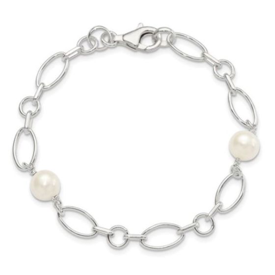 Sterling Silver Polished Freshwater Cultured Pearl Bracelet