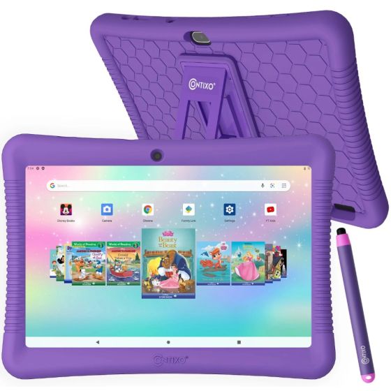 Contixo Kids Learning Tablet 10-inch IPS HD Display, WiFi, Android 11, 2GB RAM 32GB ROM, with Educator-Purple