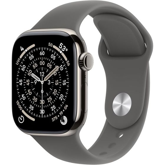 Apple Watch Series 11 GPS + Cellular 42mm Natural Titanium Case with Stone Gray Sport Band - M/L