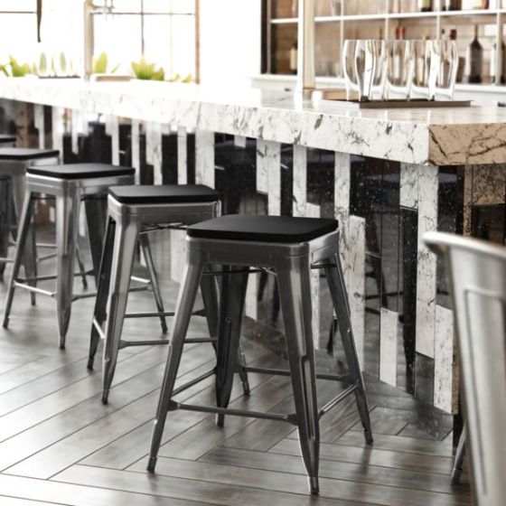 Indoor/Outdoor Backless Counter Stool with Poly Seat - Black/Black