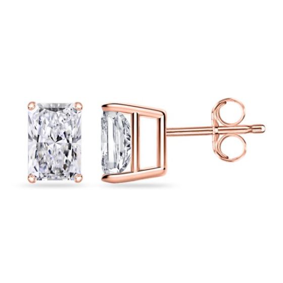 Bright White Pristine Radiant Lab Grown Diamond Stud in 14K Rose Gold 1.10ct, Color-GH,Clarity-VS