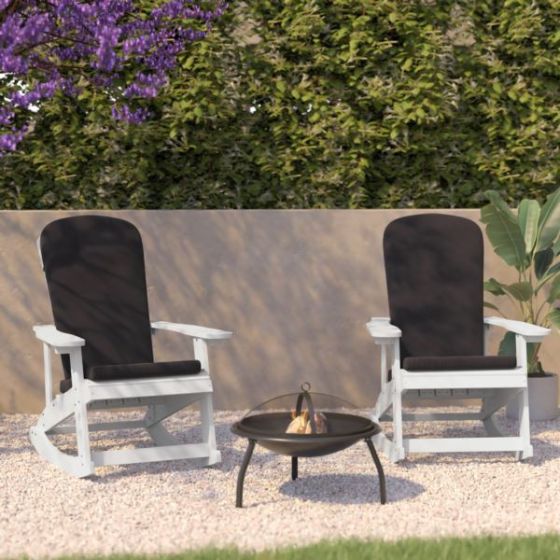 Indoor/Outdoor White Rocking Adirondack Chairs with Teal Cushions - Set of 2