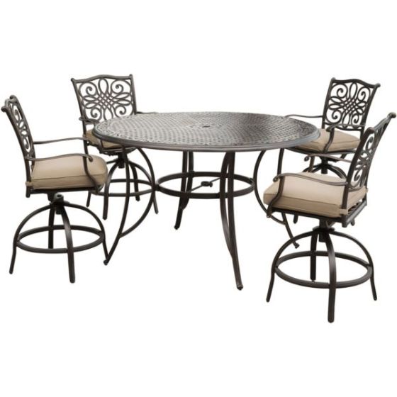 Traditions 5-Piece High-Dining Set in Tan with 4 Swivel Chairs and a 60 In. Cast-top Table