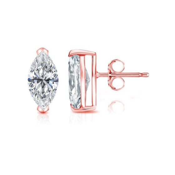 Bright White Pinnacle Marquise Lab Grown Diamond Stud in 14K Rose Gold 1.00ct,Color-GH,Clarity-VVS