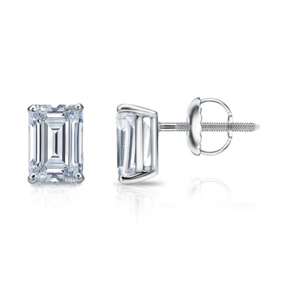 Bright White Pinnacle Emerald Lab Grown Diamond Screwback Stud in 14K Rose Gold 2.20ct, GH, VVS