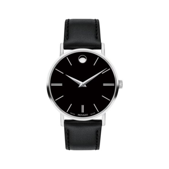 Mens Corporate Exclusive Black Leather Strap Watch Black Dial