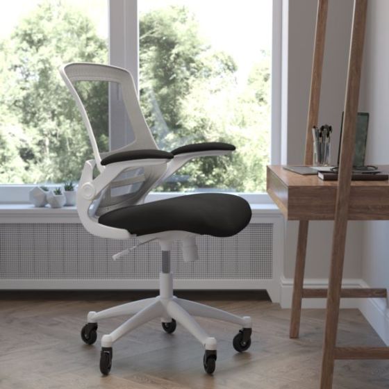 Ergonomic Swivel Task Chair with Roller Wheels & Flip Up Arms - Black Mesh