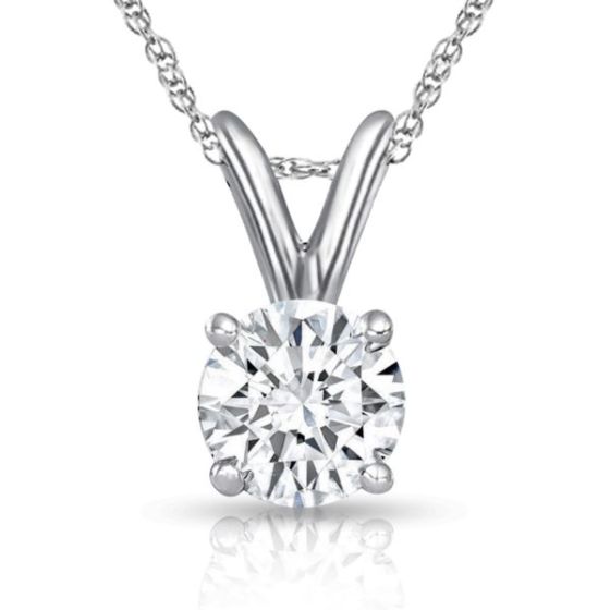 Bright White Round Lab Grown Diamond Prime Pendant with chain in 10K White Gold 0.85ct, FG, SI2 I1