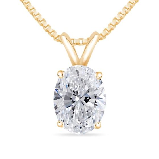 Bright White Pristine Oval Lab Grown Diamond Pendant with chain in 14K Yellow Gold 0.65ct, GH,VS