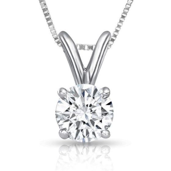 Bright White Round Lab Grown Diamond Prime Pendant with chain in 10K White Gold 0.45ct, FG, SI2 I1