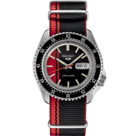 Seiko 5 Sports SS Automatic Red/Black Dial, Racing Inspired, Red/Black fabric Nato strap