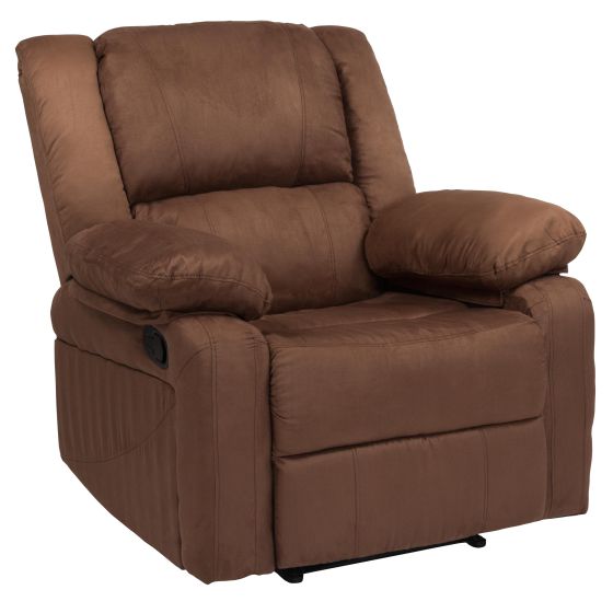 Contemporary Chocolate Brown Microfiber Plush Pillow Back Recliner - Padded Arms