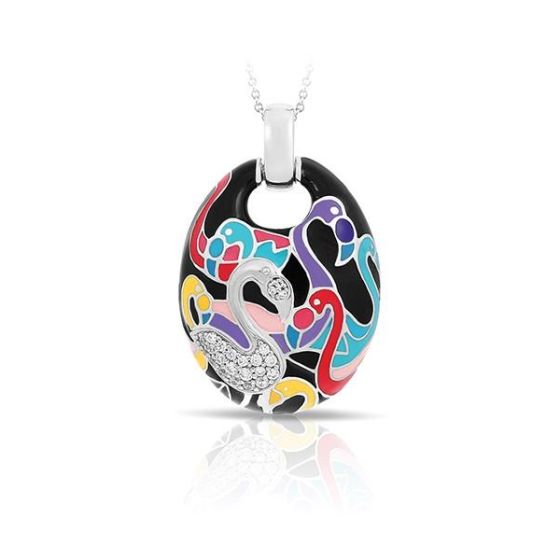 Belle Etoile Round Cubic Zirconia studded Multi color Flamingo Pendant - 925 SS with chain