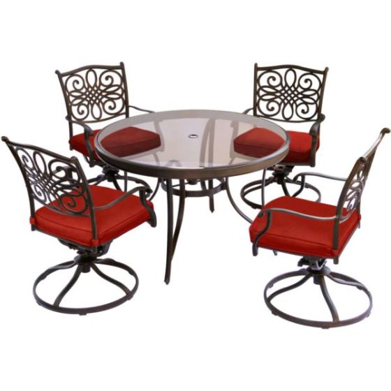 Traditions 5-Piece Dining Set in Red with a 47 in. Glass-top Table