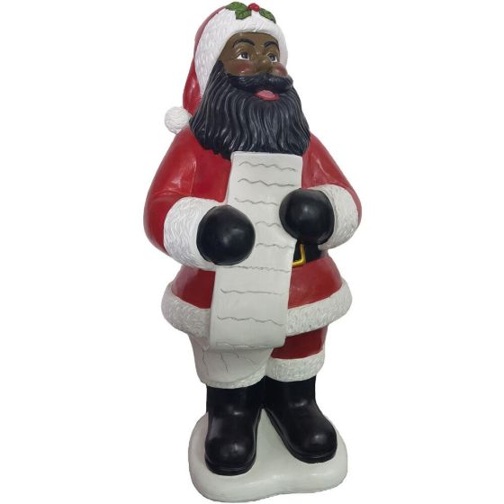3-Ft. African American Santa Claus Figurine Holding a List, Resin Indoor or Covered Outdoor Holiday