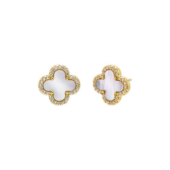 Pave Four-Leaf Clover Stud Earrings Size 12MM