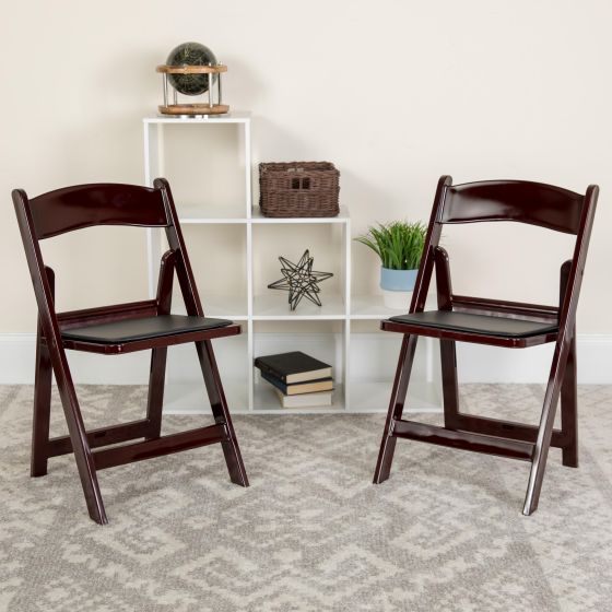 Folding Chair - Red Mahogany Resin - 2 Pack 1000LB Weight Capacity - Vinyl Seat