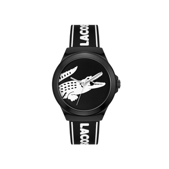 Lacoste Neo Croc Gents. Black TR90 Case. Black Dial. Black & White Silicone Strap.