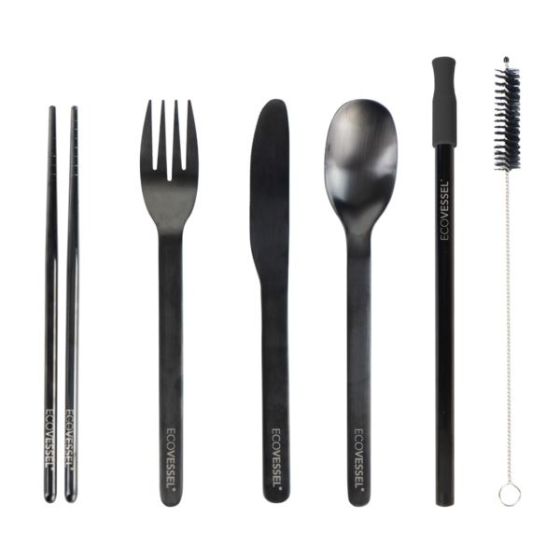 EcoVessel Wanderware 6-Piece Reusable SS Utensil Set w/Travel Pouch - Rainbow