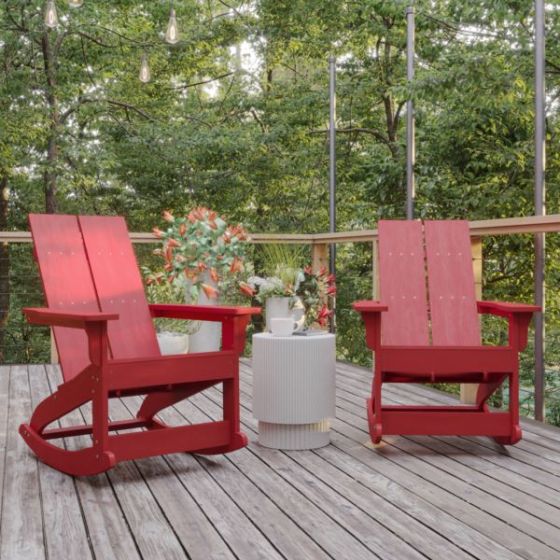 Indoor/Outdoor modern 2-Slat Adirondack Poly Resin Rockers in Red - Set of 2