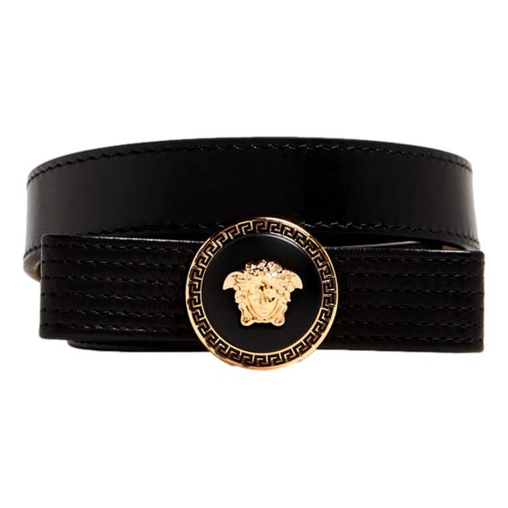 Versace Gianni Enamled Logo Black Leather Bow Belt 85/34