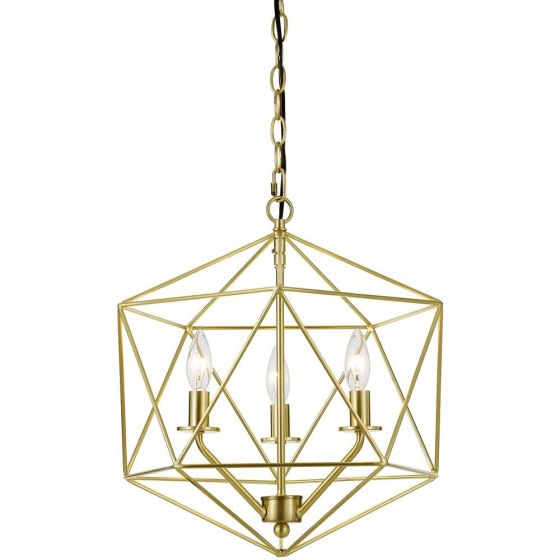 Bellini 3-Light Pendant Chandelier for Hardwire or Plug-In Swag Installation in Brushed Gold