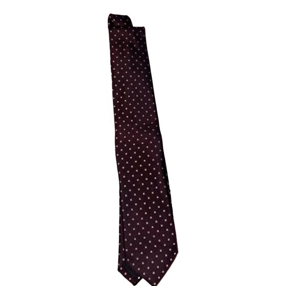 Prada Mens Neck Tie Bordeaux Red Silk Geometric Pattern