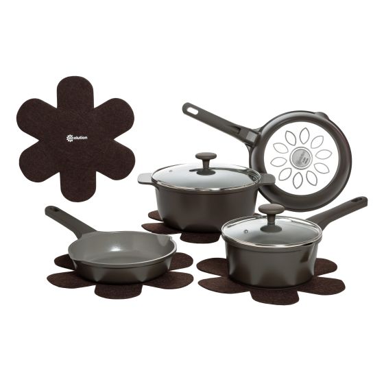 10pc Aria Cast Aluminum Cookware Set Charcoal