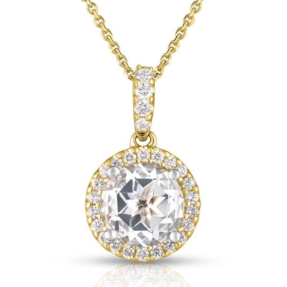 14k Yellow Gold White Topaz and Diamond Necklace