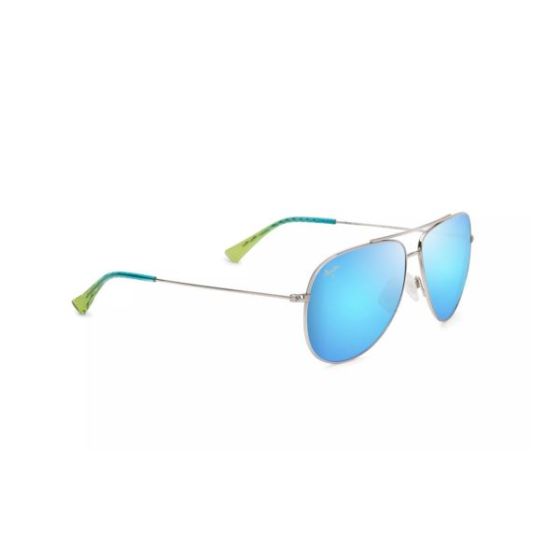 Hau'oli XL Polarized Sunglasses Shiny Silver Frame Blue Hawaii Lens