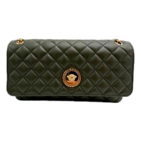 Versace La Medusa Olive Green Quilted Lambskin Chain Strap Crossbody Bag