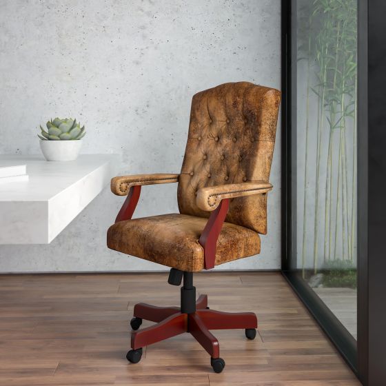 Bomber Brown Classic Executive Swivel Office Chair with Arms - Task Chair