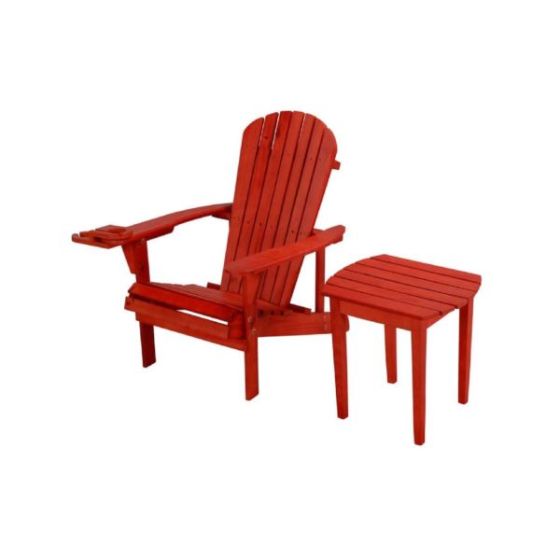 Earth Collection Adirondack Chair w/Phone & Cup Holder & End Table - Red